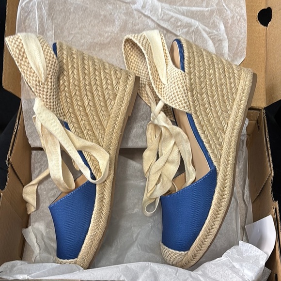 LOFT Blue and Cream Espadrille Flats with Ankle Ties - Picture 4 of 5